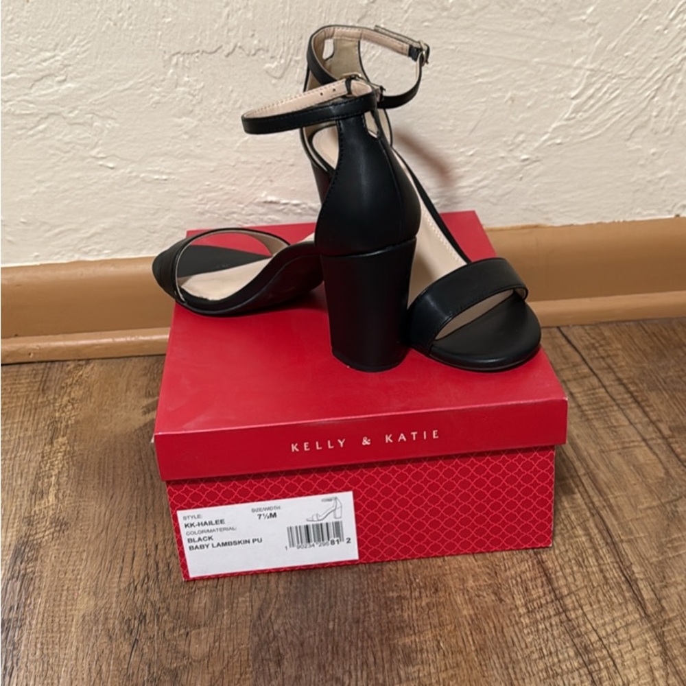 Kelly & Katie Black Ankle Strap Heels